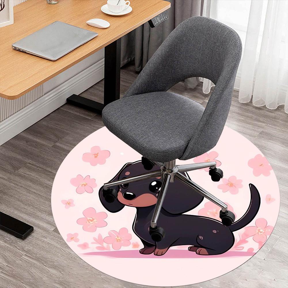 1pc Dachshund Cherry Blossoms Pattern Office Round Rugs, Under Chair Round Rugs for Living Room, Bedroom, Bathroom Decoration Carpet 091866 80cm by 80cm