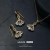 Retro Fan-shaped Zircon Necklace & Earrings Set for Women – Gold Plated OL Style