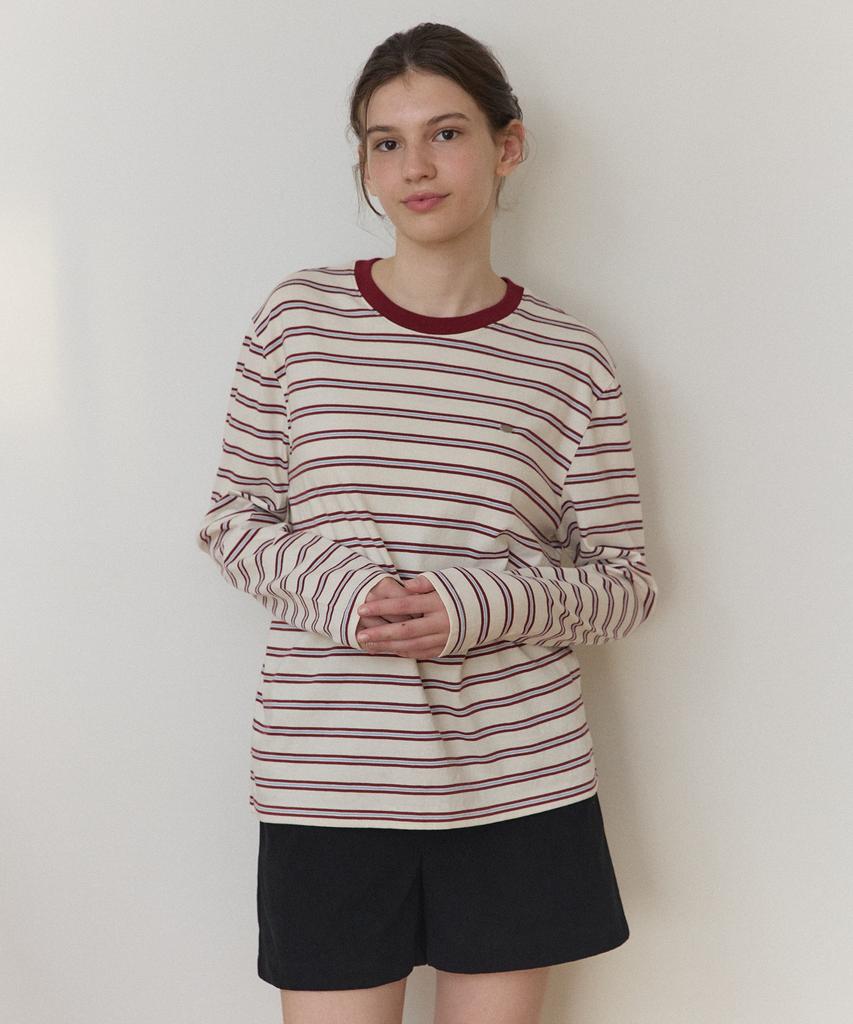 OURHOPE Multi-Stripe Logo Sleeve T-Shirt - Ivory