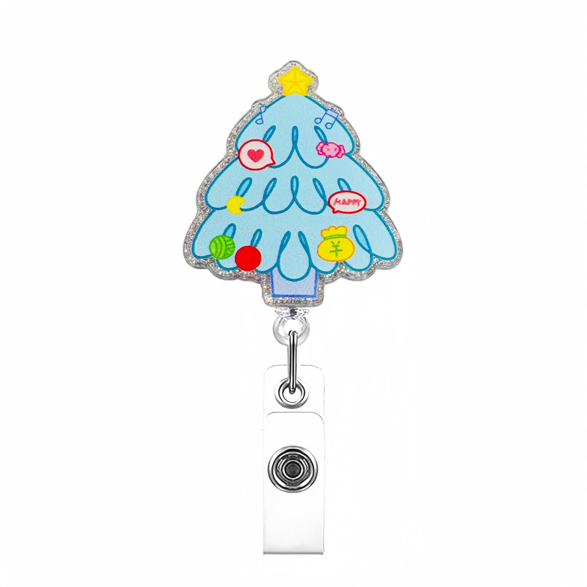 

Christmas Bell Tree Badge Reel Holder Rotating ID Clip Retractable Telescopic Badge Reel Gifts Doctor Nurse Xmas Office Workers