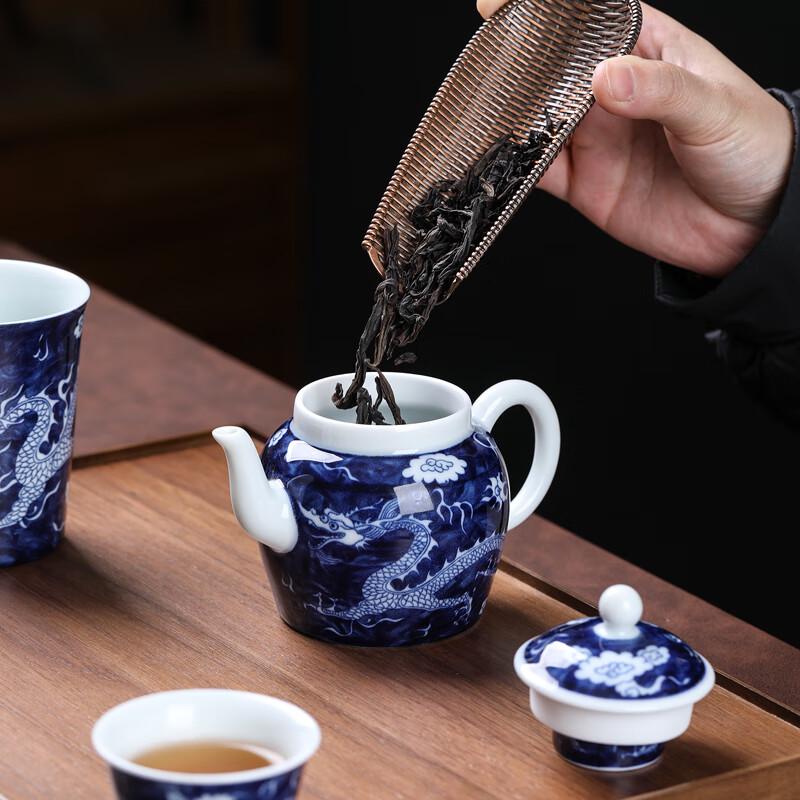 MULTIPOTENT 12-Piece Antique Blue & White Dragon Kung Fu Tea Set