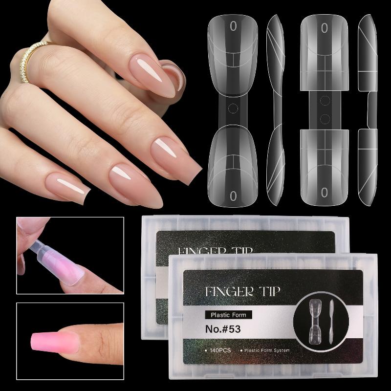140Pcs 2 In1 Nail Dual Forms Quick Nail Extensions With Scale Crystal Armor Model Full Cover Tips Manicure Tool
