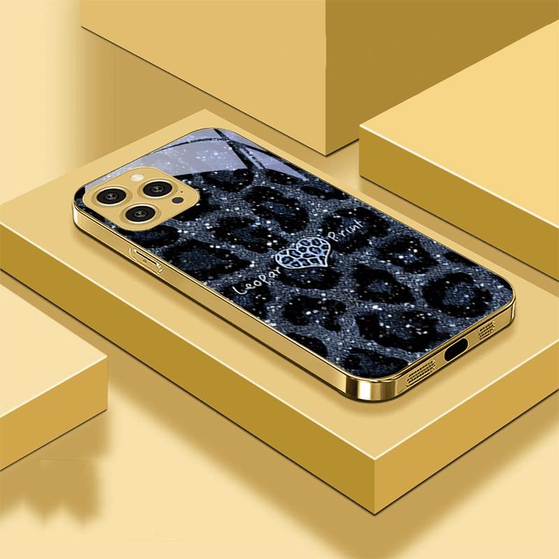 Leopard Spotted Love Green For IPhone 16 Pro Max 15 P Ro 14 13 Plus 12 Mini 11Pro Max XS Max XR Golden Tempered Glass Phone Case