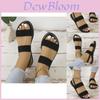 Plus Size Women's Flat Sandals Pu Leather Round Toe Hollow Out Beach Slippers Wish Black