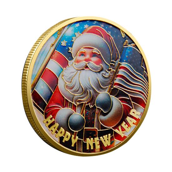 

Рождественские монеты Санты, двухсторонняя коллекционная монета из сплава, красочный узор, праздничная сувенирная монета на Рождество B