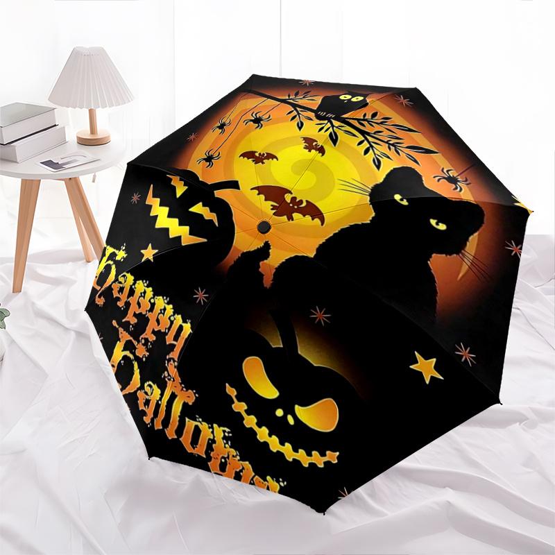 

1pc Black Cat Bats Spiders Halloween Night Automatic Opening and Closing Folding - A Good Choice for Gifts, Fashionable and Convenient Umbrella With C