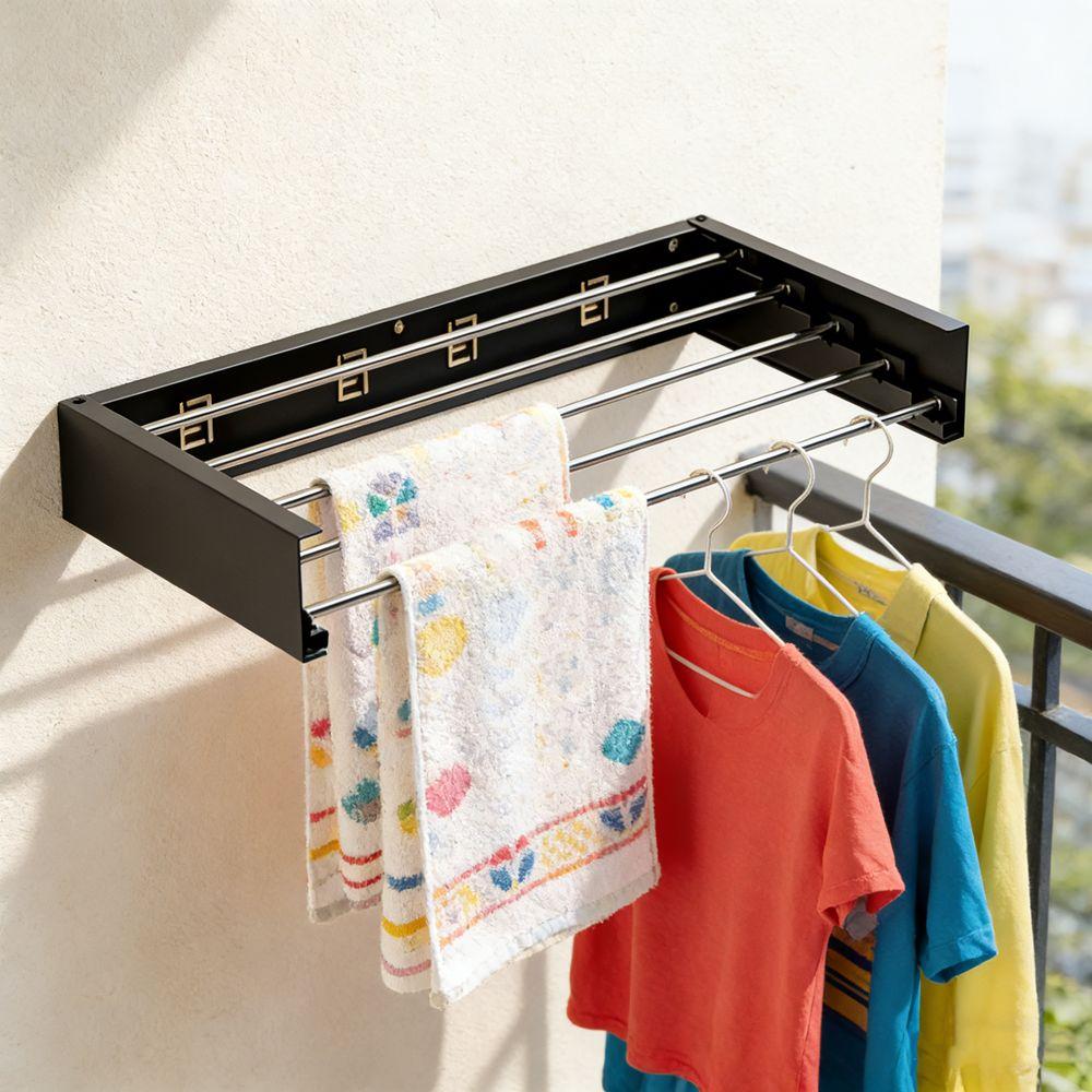 Carbon Steel Invisible Clothes Drying Rack 60CM 5 Rods Folding Clothes Hanger Space Saving Wall Mounted Hidden Drying Rack