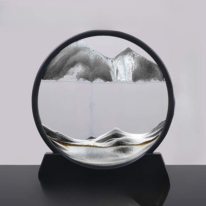 

Круглая картина «Зыбучий песок» 3D Трехмерная динамическая песочная картина Украшение для дома Подарки Подарки для мужчин и женщин Украшения для гостиной Украшения для рабочего стола 12 inch round black and white