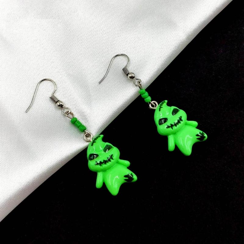 Spooky Green Spirit Earrings Small Dangle Drop Ear Rings Cute Halloween Themed Ears Pendant Accessories Jewelry Gift