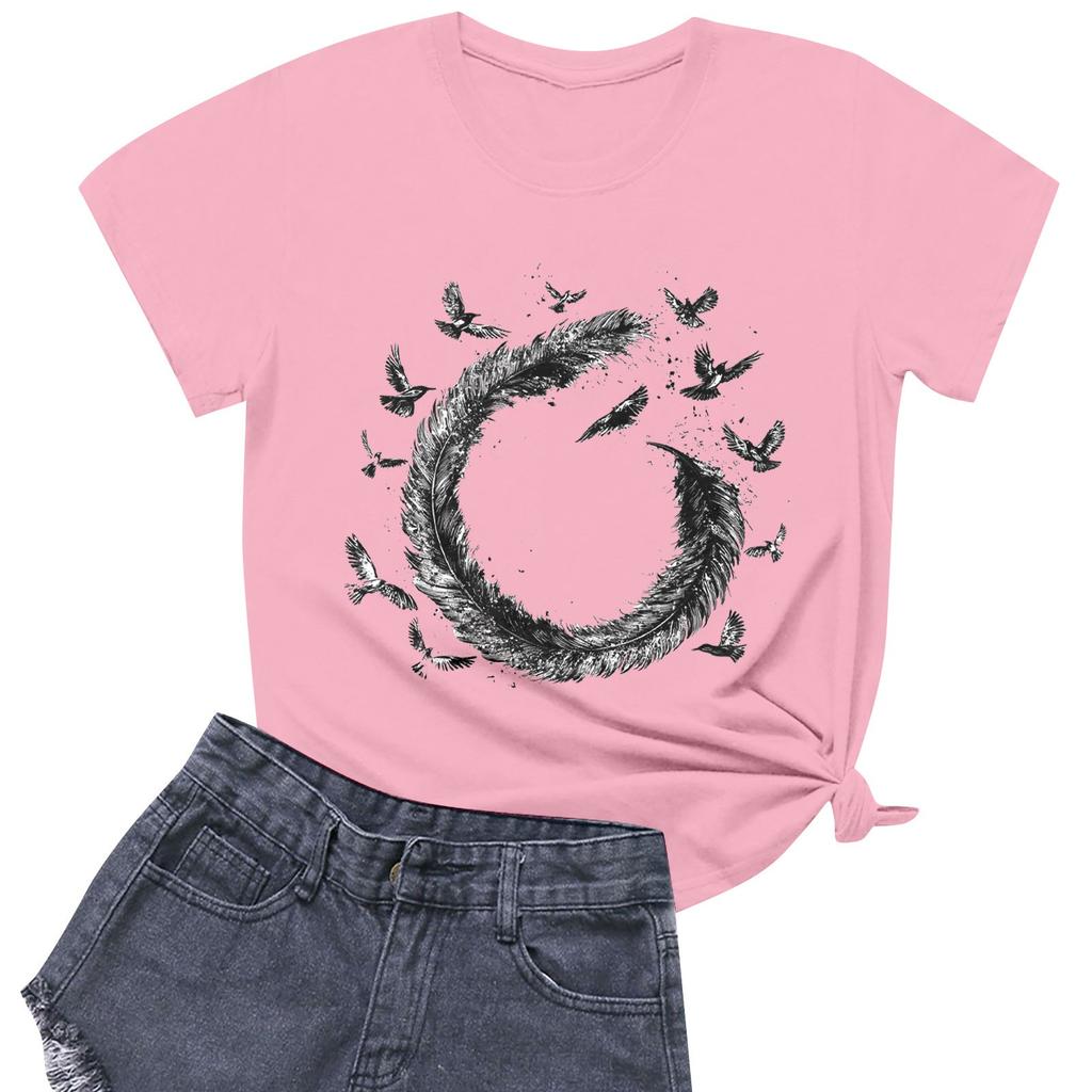 Women's Fashion Casual Printed Short Sleeve Round Neck Pullover Tops