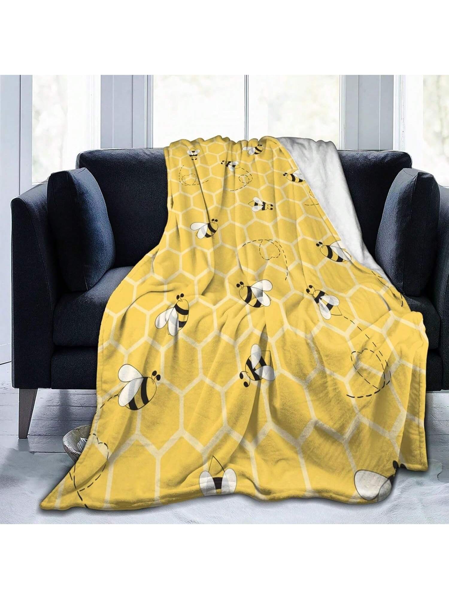 

Bee Throw Blanket Soft Travel Blanket Lightweight Outdoor Blankets Warm Blanket All Seasons Fluffy Flannel Blanket For Sofa Couch Bed (80x60) 75X95CM серый