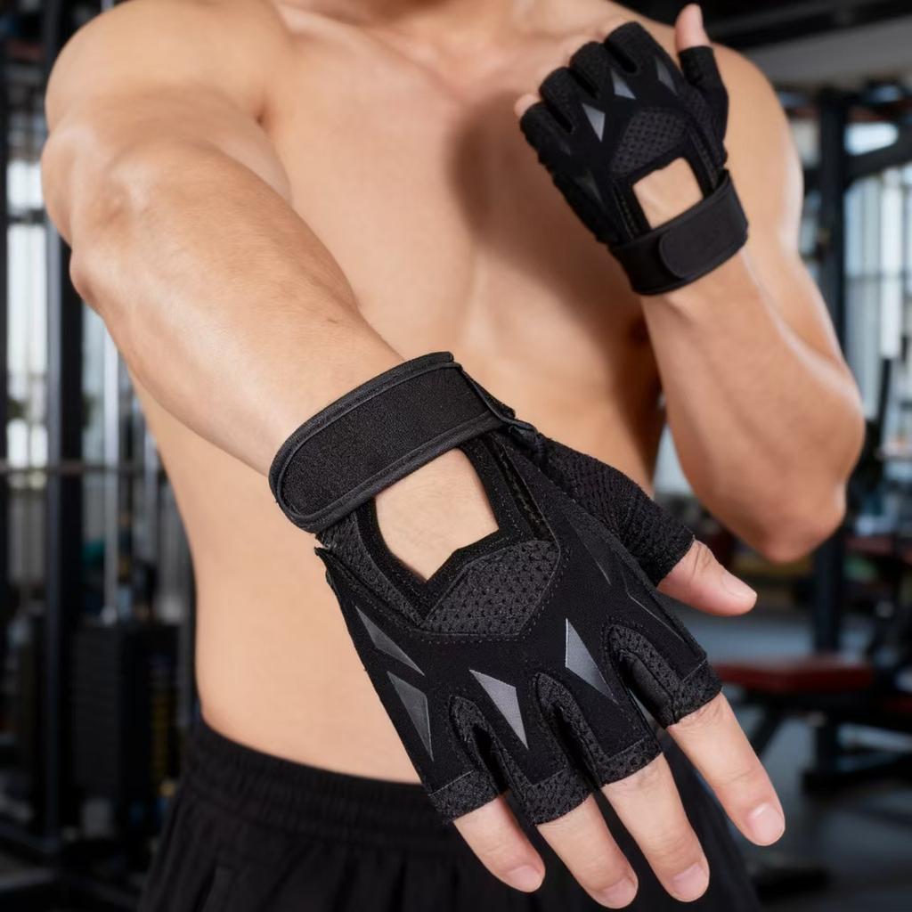 Fitness Wrist Support Half-Finger Gloves, Dumbbell Bar Training Anti-Sprain Unisex Workout Gloves
