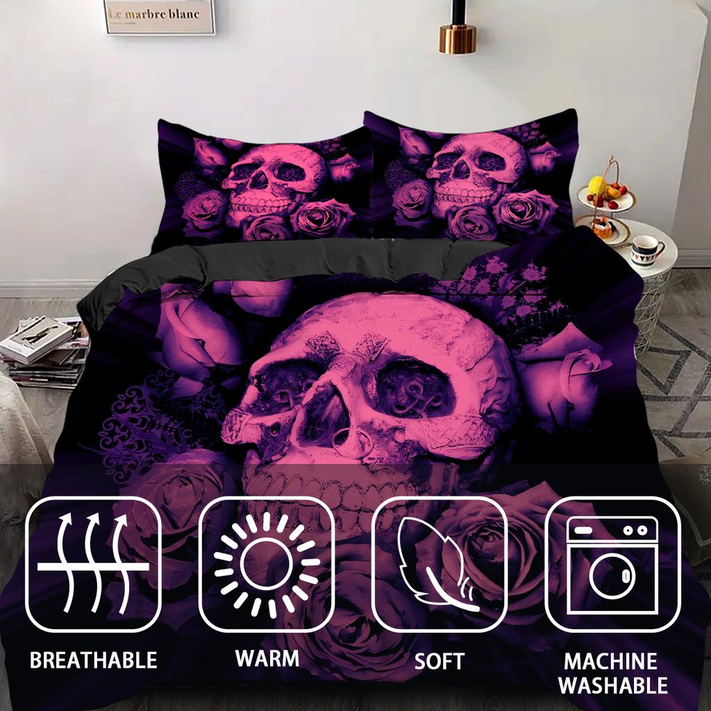 Comforter Violet Rose Golden Skull Pattern 3D Print Halloween Gothic Style Bedding Set With Polyester