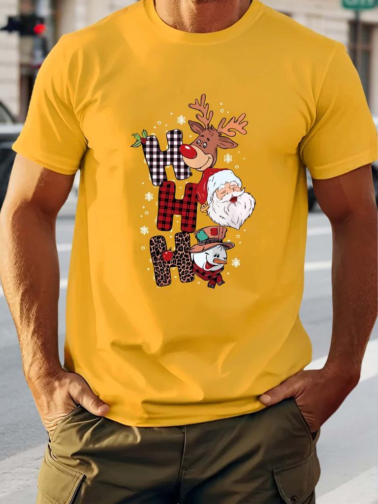 Herren Sommer Baumwoll Rundhals T-Shirt mit festlichem "Hohoho"-Design - Lässiges Kurzarm-Tee mit Weihnachtsmann