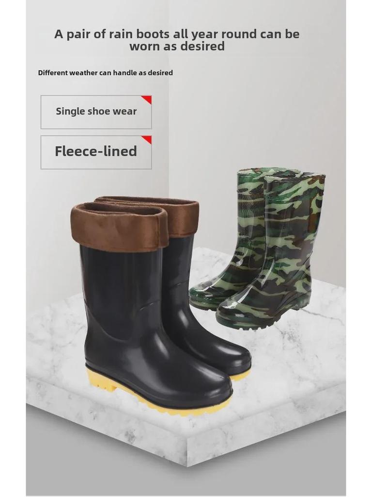 Free Shipping: Men's High-Top Rain Boots, Warm Mesh, Non-Slip, Wear-Resistant, Construction-Grade, Long Tube Rubber Water Shoes.
