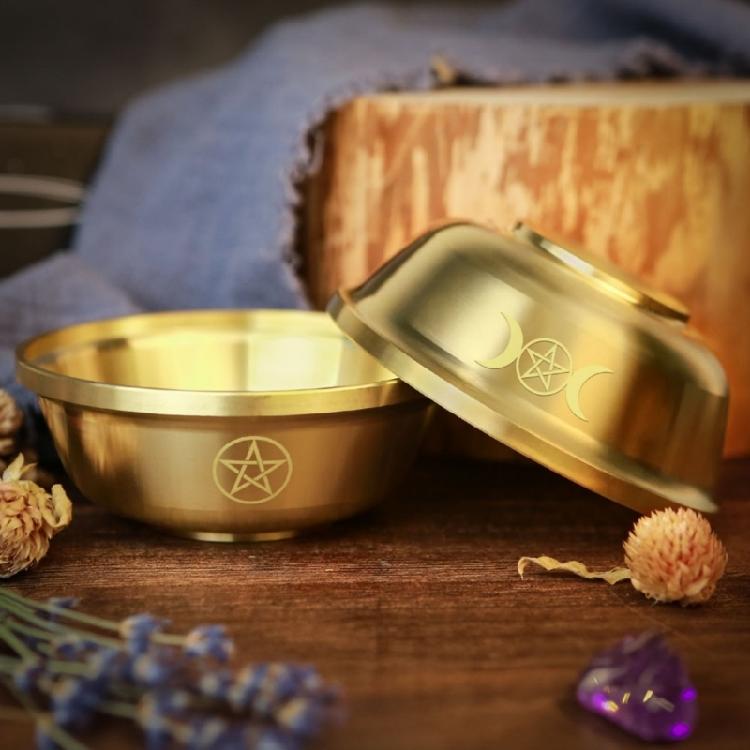 Mystical Pentagrams Pattern Brasses Bowl Rustproof Portables Container Compacts Game Accessory