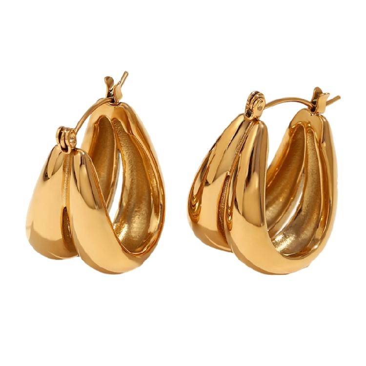 Modern Double U Shaped Loop Earrings In Sturdy Titaniums Steel Materials 18K Gold Coated Waterproof Jewelry Accessory