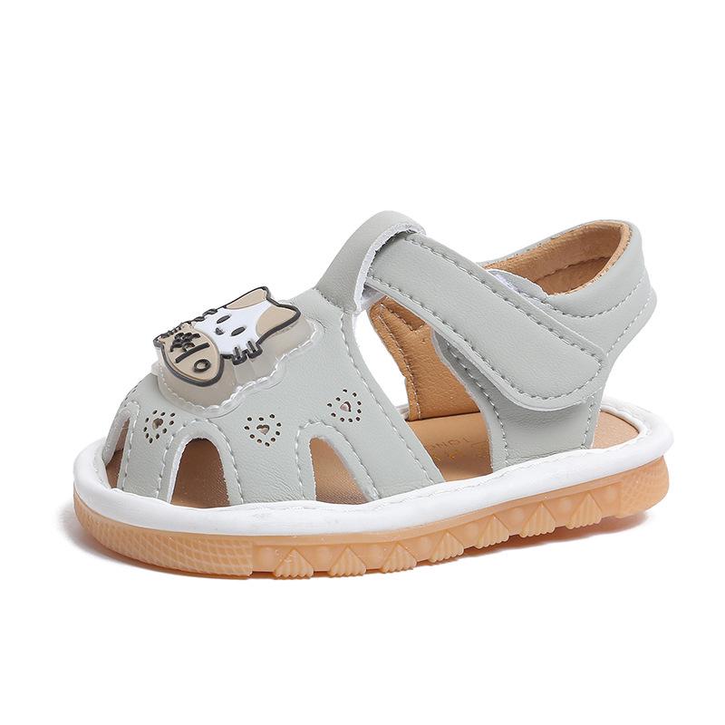 Infant Summer Sandals: Non-Slip Soft Sole, Closed Toe, Cartoon Design, Light-Up Squeaky Shoes