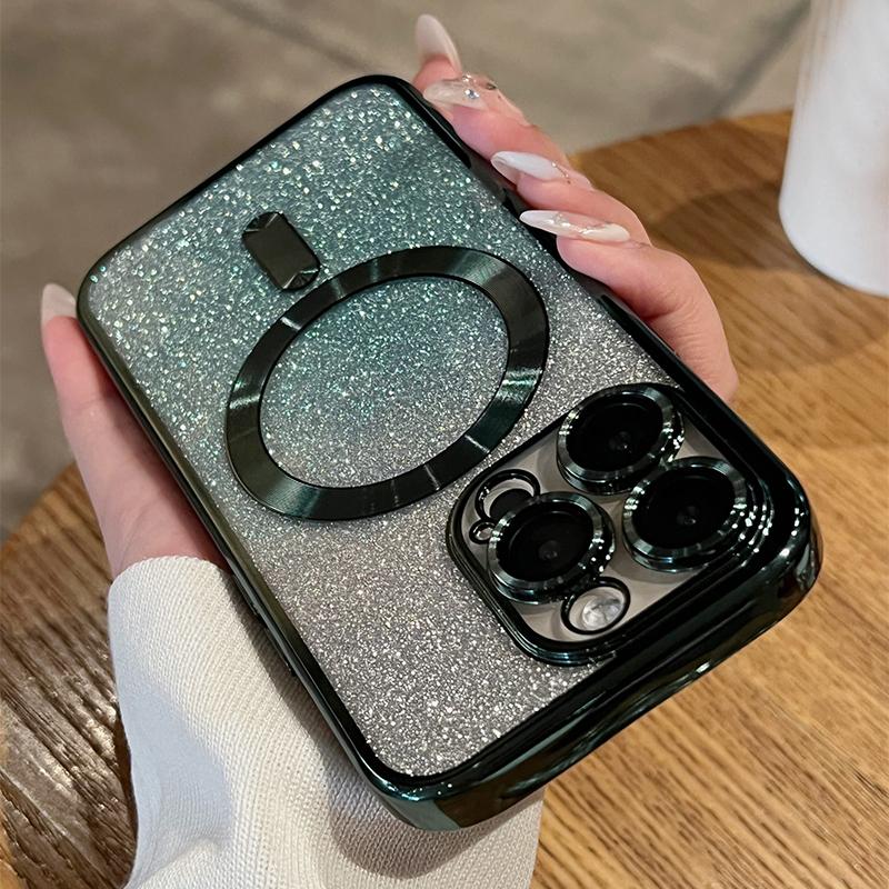 Glitzernde magnetische kabellose Ladehülle für iPhone 14 13 12 11 Pro Max Xs Max Xr X 14 Plus, stoßfeste, durchsichtige Beschichtung