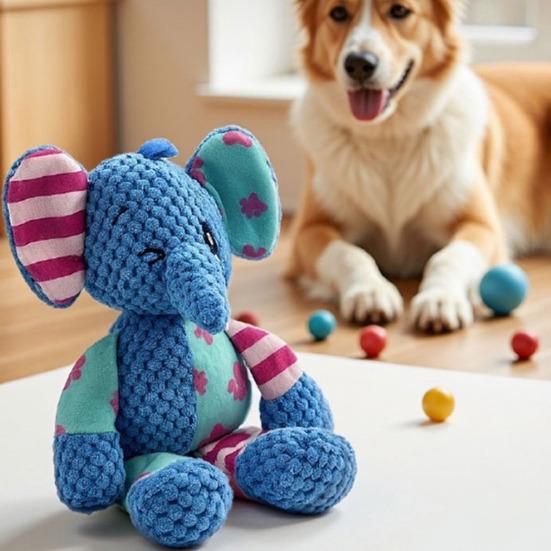 Plush Animal Dog Toy Squeaky Interactive Dog Chew Toy Stuffed Elephant Puppy Teething Toy for Medium Large Dogs