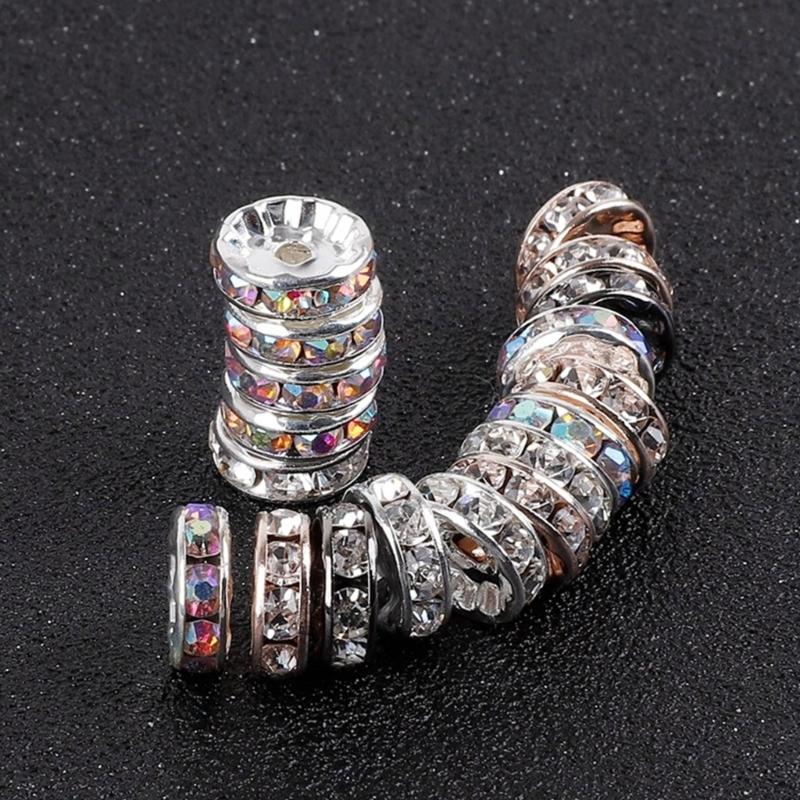 8mm Rhinestones Spacer Beads Rondelle Loose Beads Crystal Bead Spacer for Bracelets and Necklaces In Jewelry Crafts