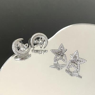 Saturn Full Of Diamonds, Pentagram Ear Bone Clip, Moon Star Personality, Light Luxury, High-End Stud Earrings, Temperament, Niche Fashion