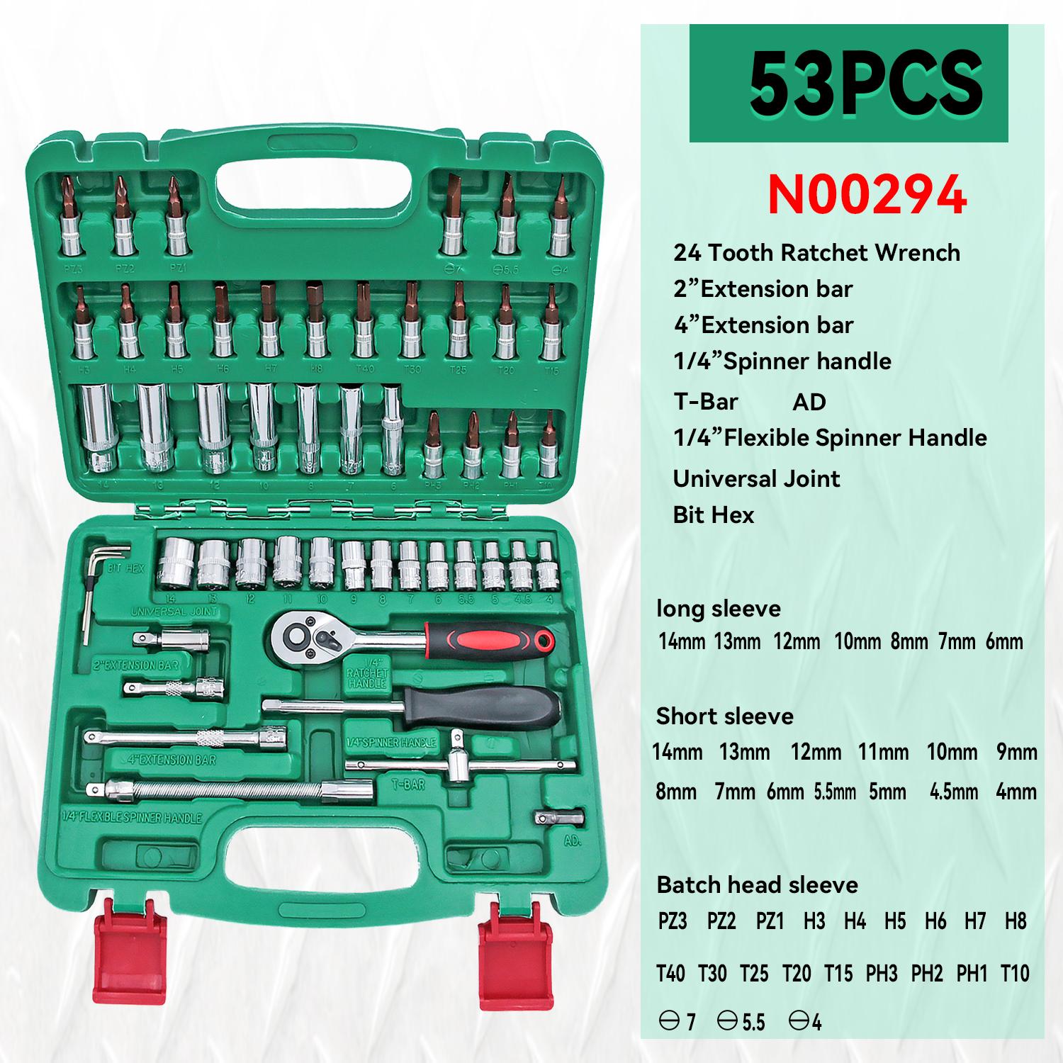 53 Pcs/Set 1/4-Inch Car Repair Tool Kit Socket Set Car Repair Tool Ratchet Torque Wrench Combo Auto Repairing Set Mechanic Tool