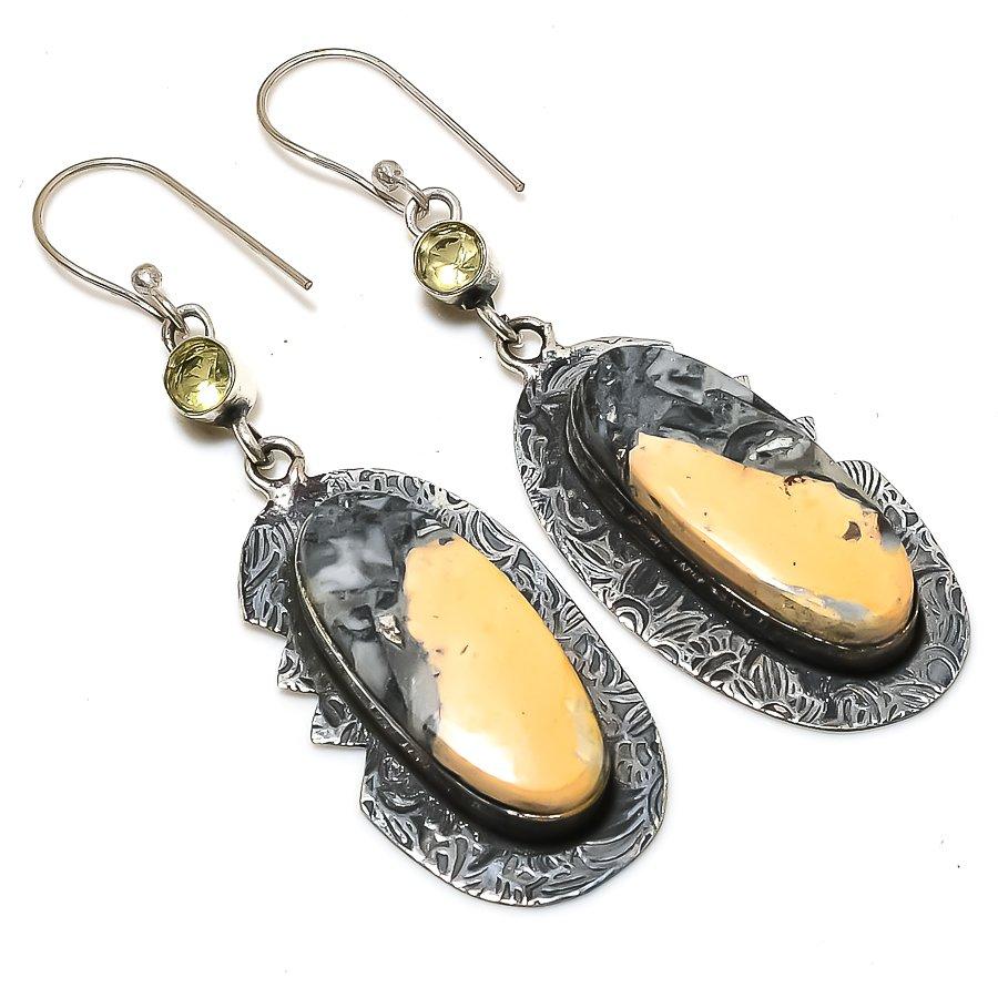 

Ювелирные серьги из стерлингового серебра 925 пробы с натуральной яшмой малигано и цитрином 2,56 дюйма r3z82