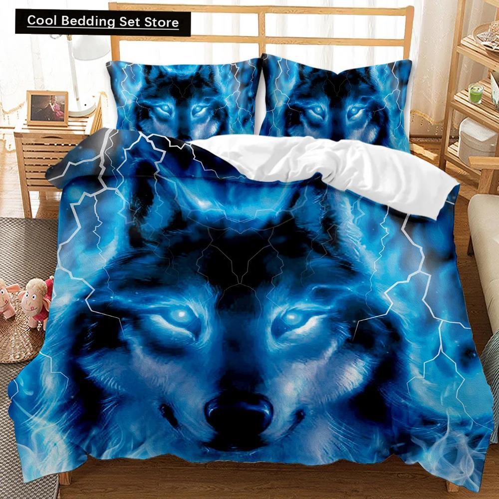 Comforter Wolf Animal Pattern Bedding Set Cool Wildlife Comforter Kids Glitter Blue Wild Wolf Polyester Qulit