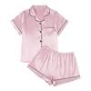 2 st/set Pyjamasset i imitationssilke Revers Kortärm Knappslå Skjorta Elastisk midja Shortsset Sommar Sval Sovkläder