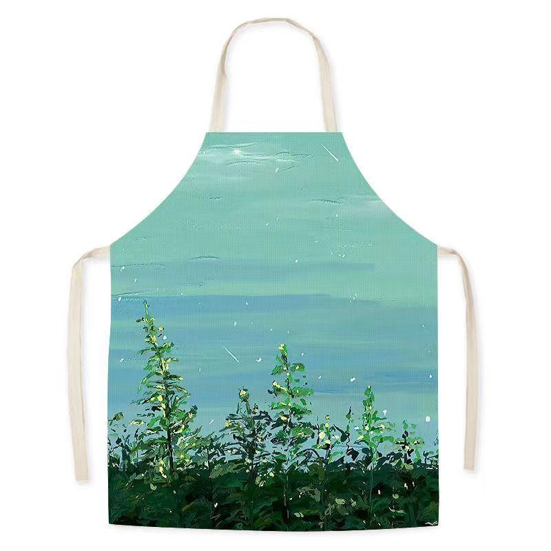 Oil Painting Landscape Sleeveless Linen Adult Children'S Apron Kitchen Hotel Essential Studio Baking Room Pottery Dress