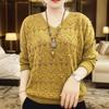Long-sleeved Autumn Fashion Western-style V-neck Hollow Lightweight Temperament Blouse Sweater All-match