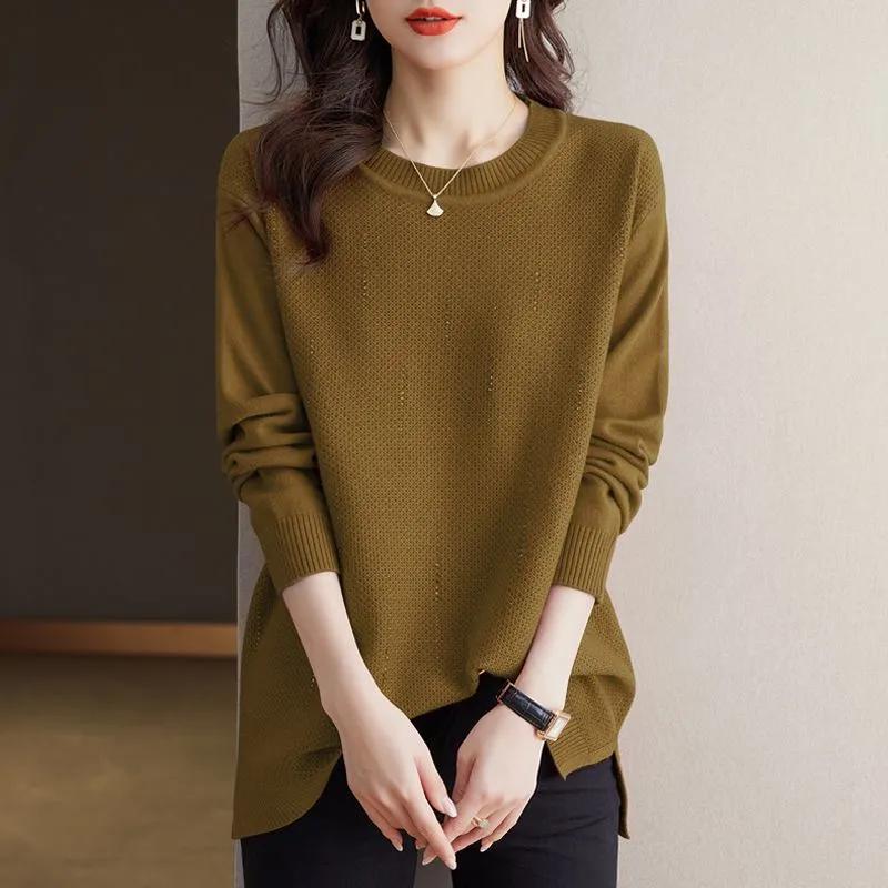 Middle-aged Mother Autumn Winter Round Neck Sweater Women Loose  Top Knitted Base Shirt