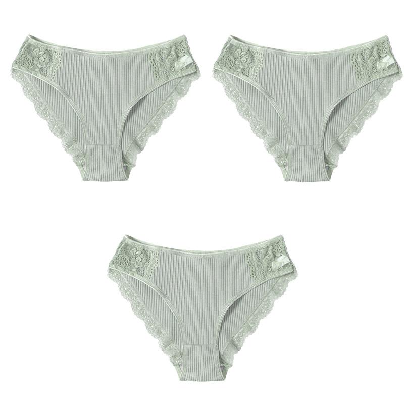 3PCS/Set Cotton Underwear Women's Panties Comfort Underpants Floral Lace Briefs For Woman Sexy Low-Rise Pantys Intimates M L XL