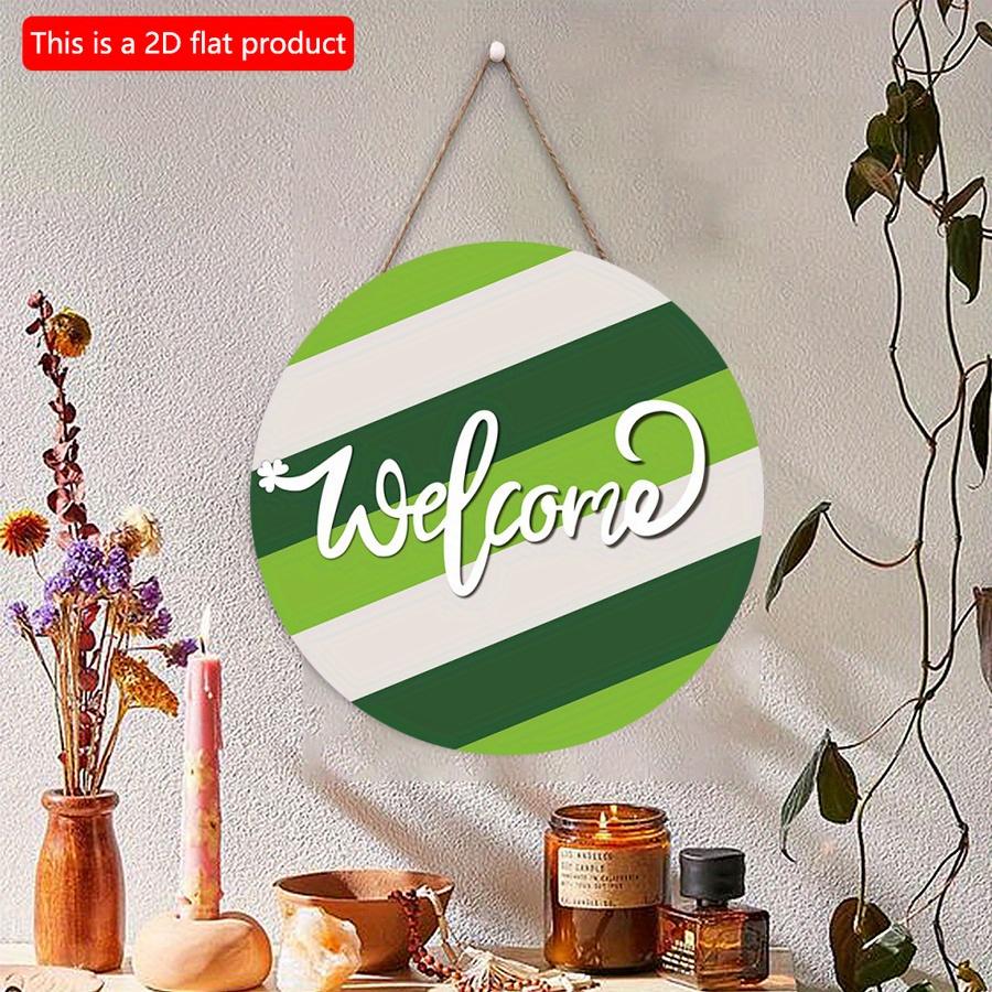2D flat 20*20cm 1pc Welcome St. Patrick's Day White green stripes Wood Hanging Door Sign, Lucky Shamrock pattern simple style Art Plaques for Front