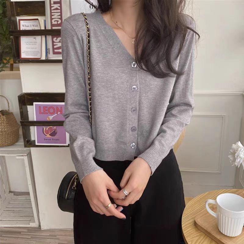 New Spring and Autumn Knitted Cardigan Women's Short with Long Sleeves and Thin with Sweater and Jacket Trend