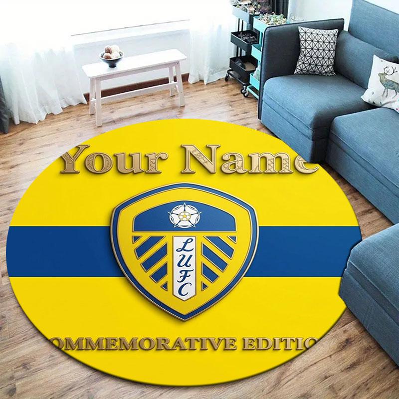 Leeds United Custom Name Round Area Rug,Carpet Rug for Living Room Bedroom Sofa Playroom Decor,Non-slip Floor Mat