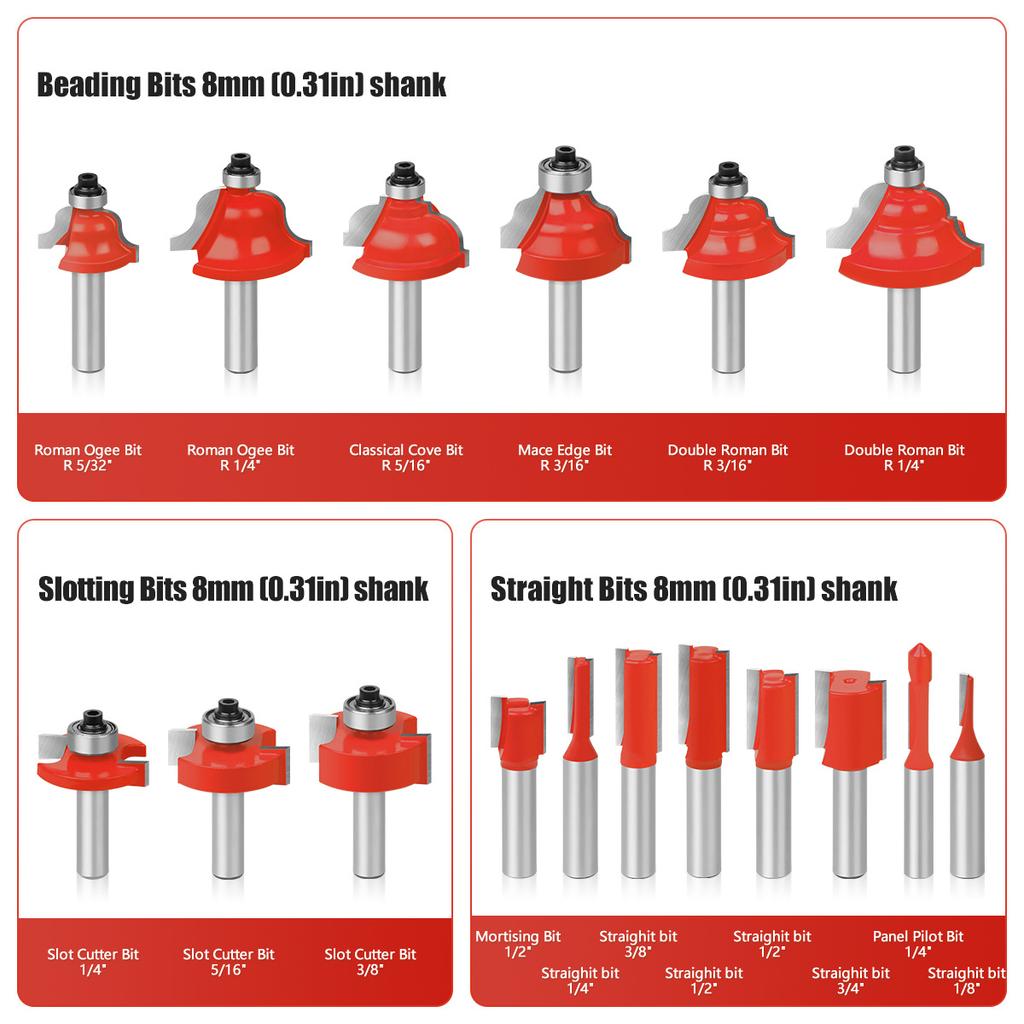 35-Piece Set Of 8-Handle Woodworking Milling Cutter Set, Trimmer Woodworking Milling Cutter, Cutter Head Set With Complete Specifications