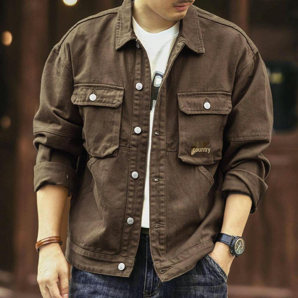 Men's Trendy Retro Denim Jacket for Spring & Autumn, Casual American Style with Loose Fit Lapel Design