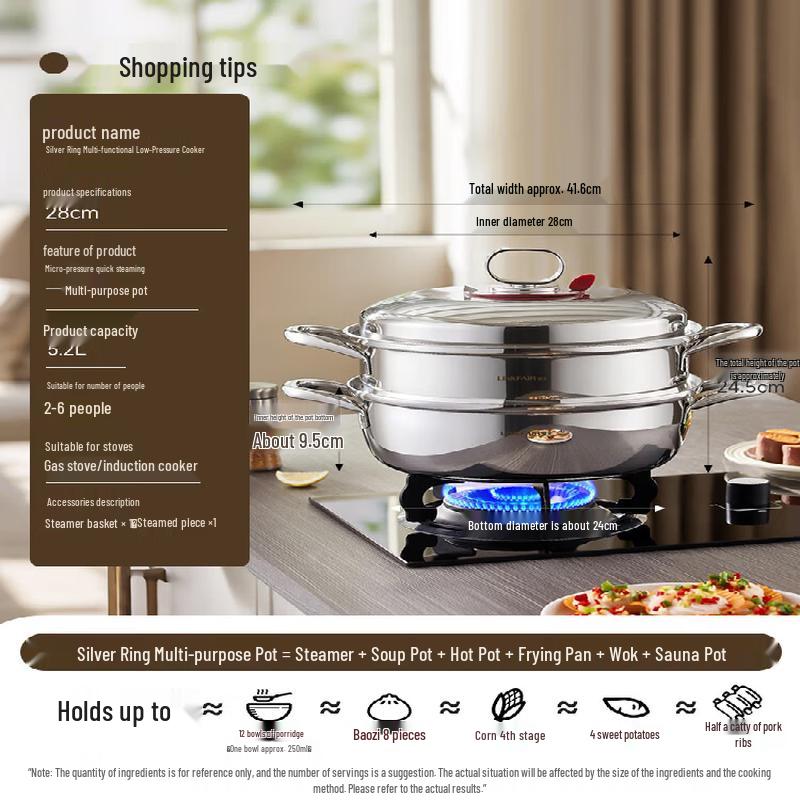 Linkfair 28cm 304 Stainless Steel Micro-Pressure Multi-Cooker