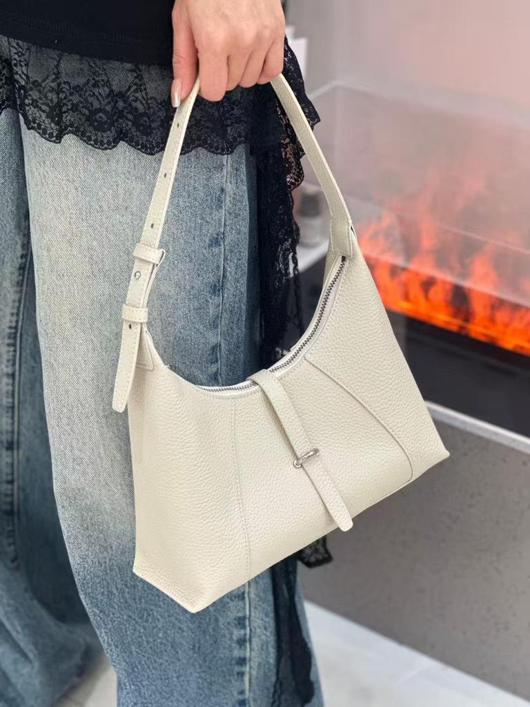 2025 Korean Style Genuine Leather Underarm Bag - Women's Versatile Fashionable Crescent Baguette Handbag