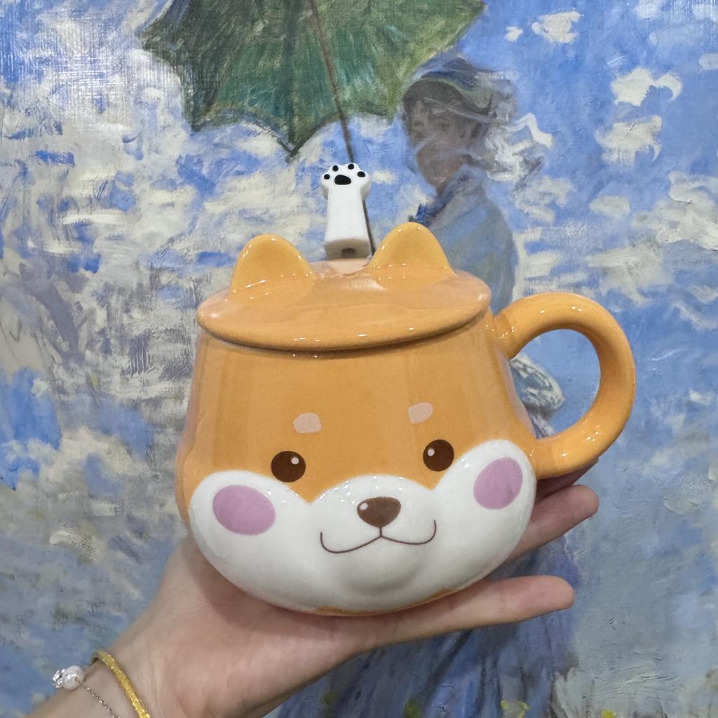 Keramisk mugg Shiba Inu hög utseendenivå stor kapacitet kaffemugg med sked söt flickor barn kontor hem