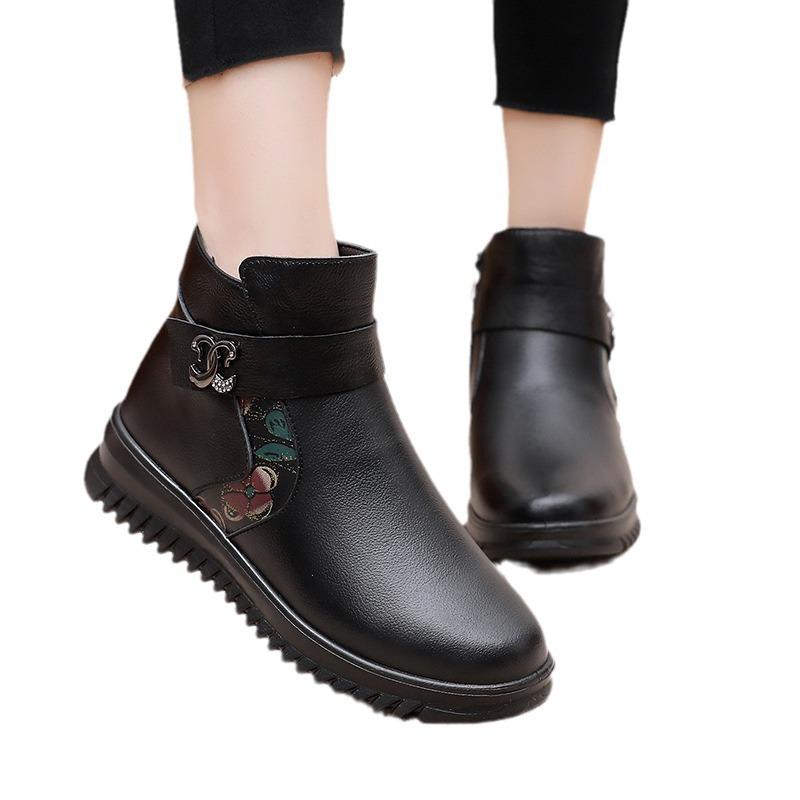 Neue verdickte Baumwollschuhe mit weichen Sohlen und rutschfesten Lederstiefeln für die Mittelalten und älteren Menschen