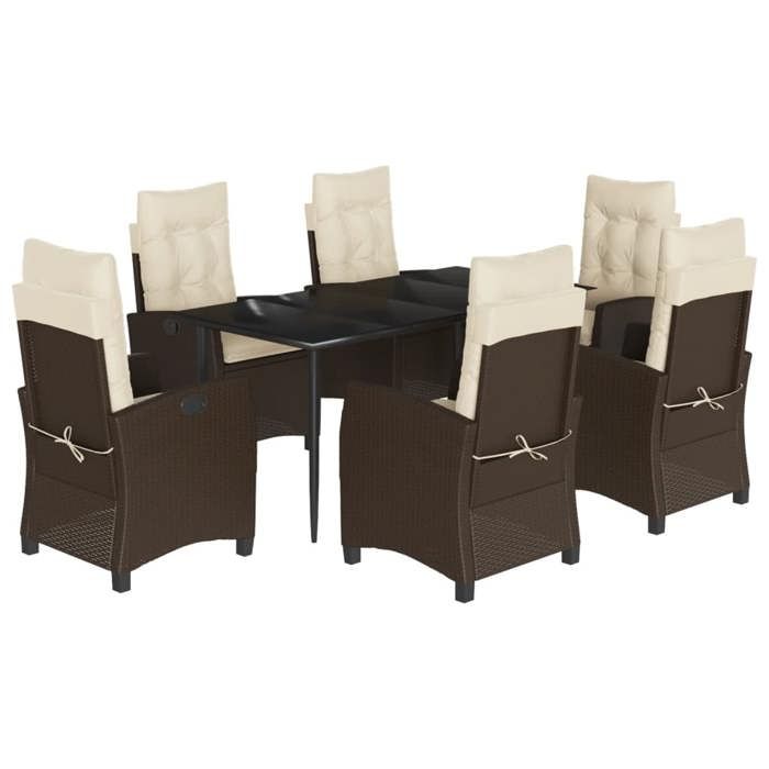 VidaXL 7-piece Brown Rattan Garden Dining Set and Cushions 3212768