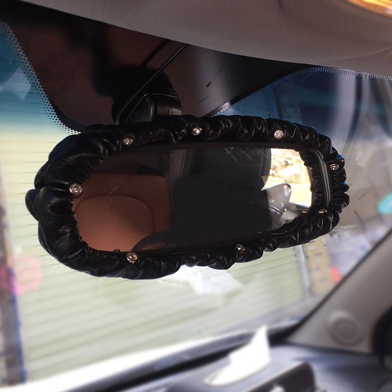 Fashion Leather Pearls Car Mirror Cover Universal Stretch Diamond Auto Interior Rearview Mirror Case Decor Accessories Women