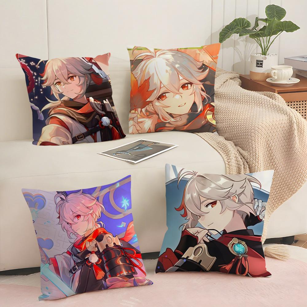 Game Genshin Impact Kazuha Cushion Cover Silky Short Plush Invisible Zipper Dustproof Sofa Pillow Case for Home Decor