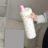Pink Bow Print Water Bottle with Straw Lid 700ml Cute