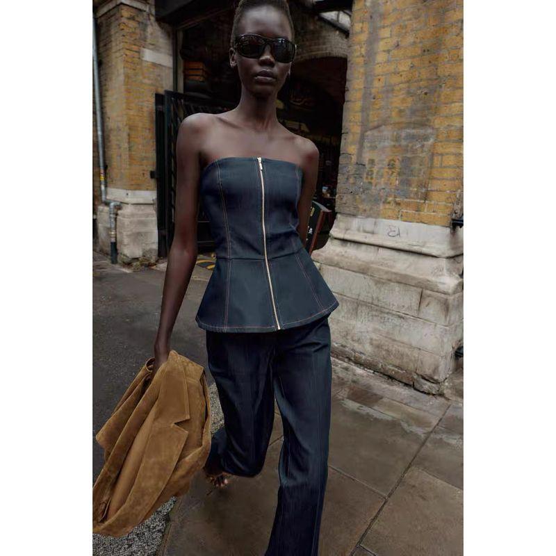Za Autumn New Women clothes 2025 Denim Corset Top 1165392 Mid-Rise Pants 1165292