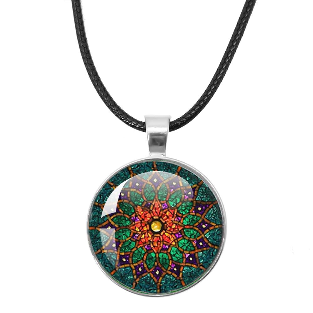 Klassische Lebensblume Seilkette Glasanhänger Halsketten Mandala Elegante und komplexe Muster Halsketten Damen Cabochon Schmuck