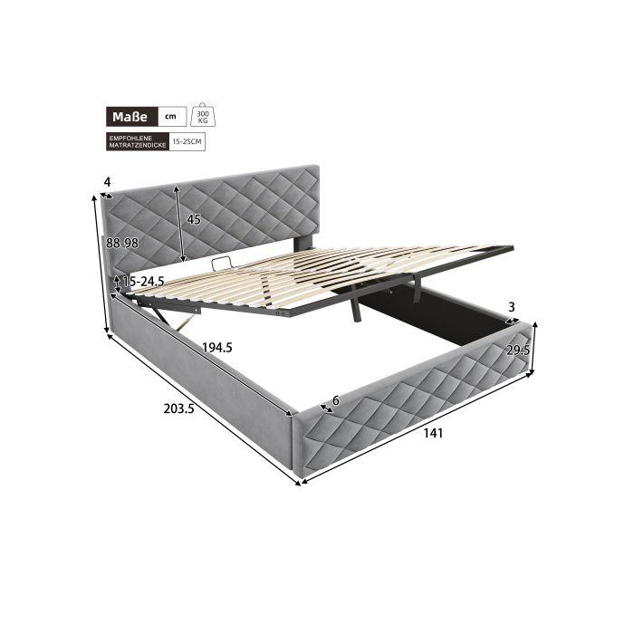 Lit rembourré - MUVOE - 140x200 cm - Fonction hydraulique - Espace de rangement - Design élégant